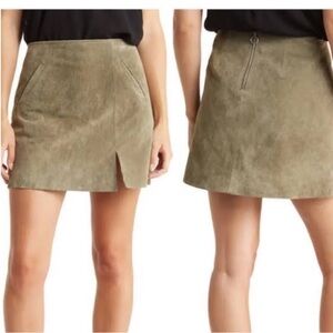 Blank NYC Olive Faux Suede Mini Skirt with Front Notch